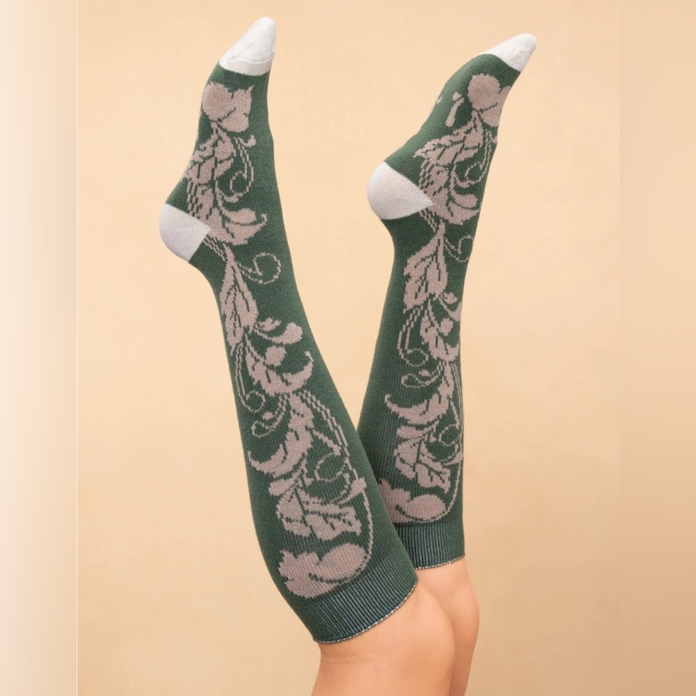 Powder UK knee-high socks – Opulent Floral in “Olive” - NWT